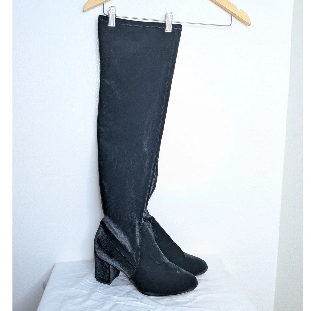 INC International Concepts Rikkie Black Velvet Over The Knee Boots Size 11